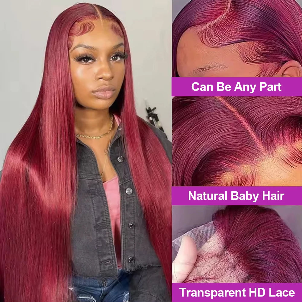 Straight Glueless Burgundy Lace Frontal Ready To Wear - Human Hair