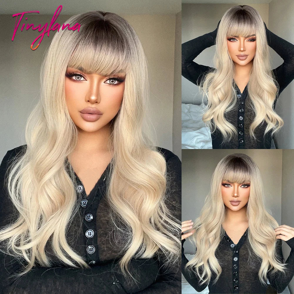 Long Curly Wavy Cosplay Synthetic Wigs With Bangs - Various Colors Available