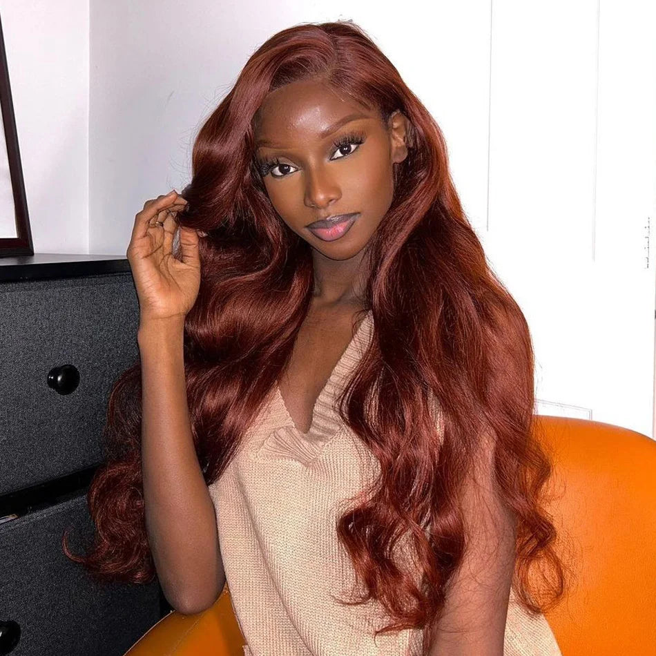 Reddish Brown Body Wave - Pre Plucked HD Lace Frontal Human Hair Wig