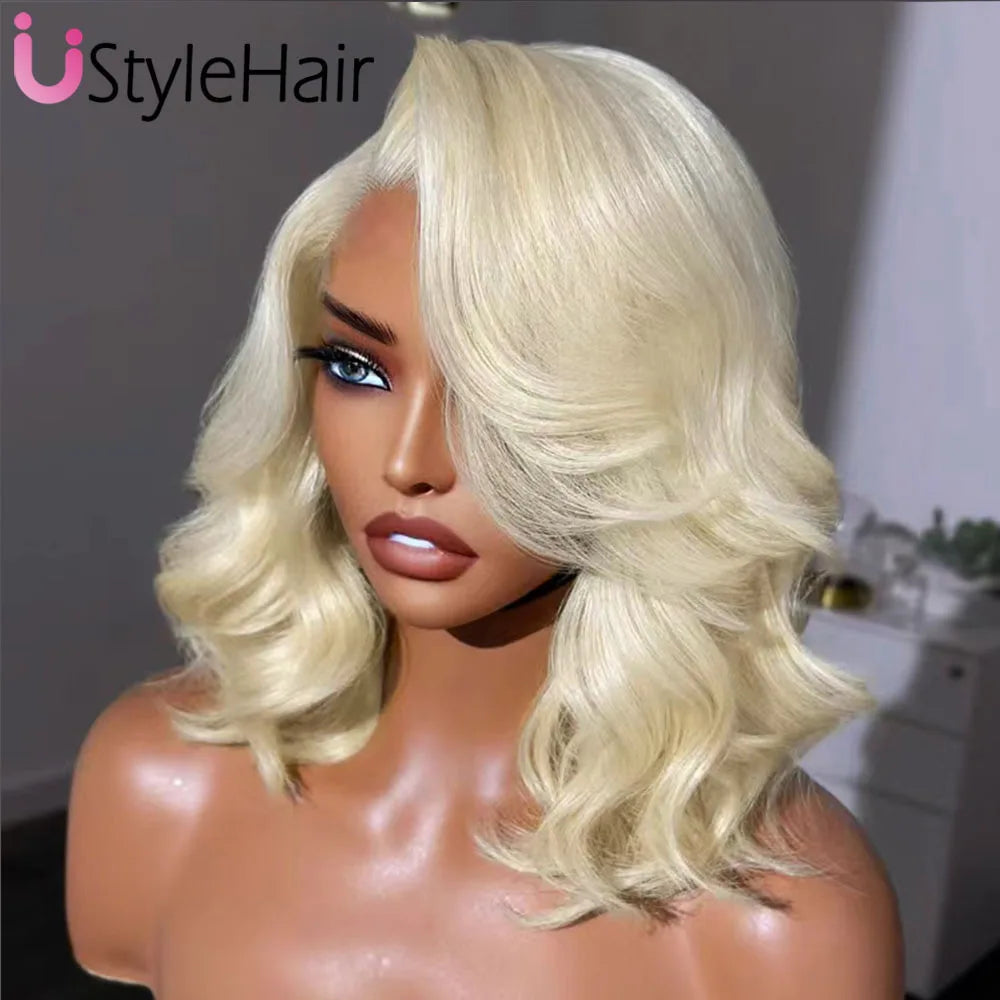 Short Body Wave Bob Lace Front Synthetic Wig With Side Part - Various Colors Available