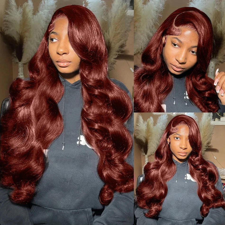 Reddish Brown Body Wave - Pre Plucked HD Frontal Lace Human Hair Wig