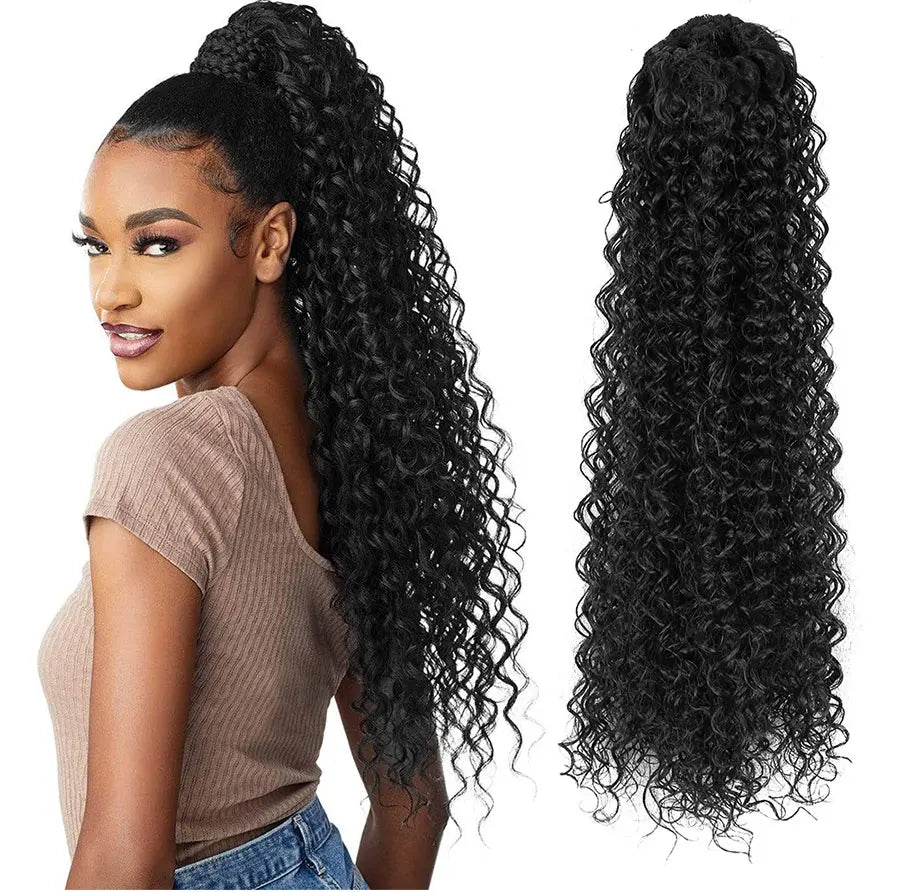 Long Synthetic Deep Wave Wrap Drawstring Ponytails - Various Options Available