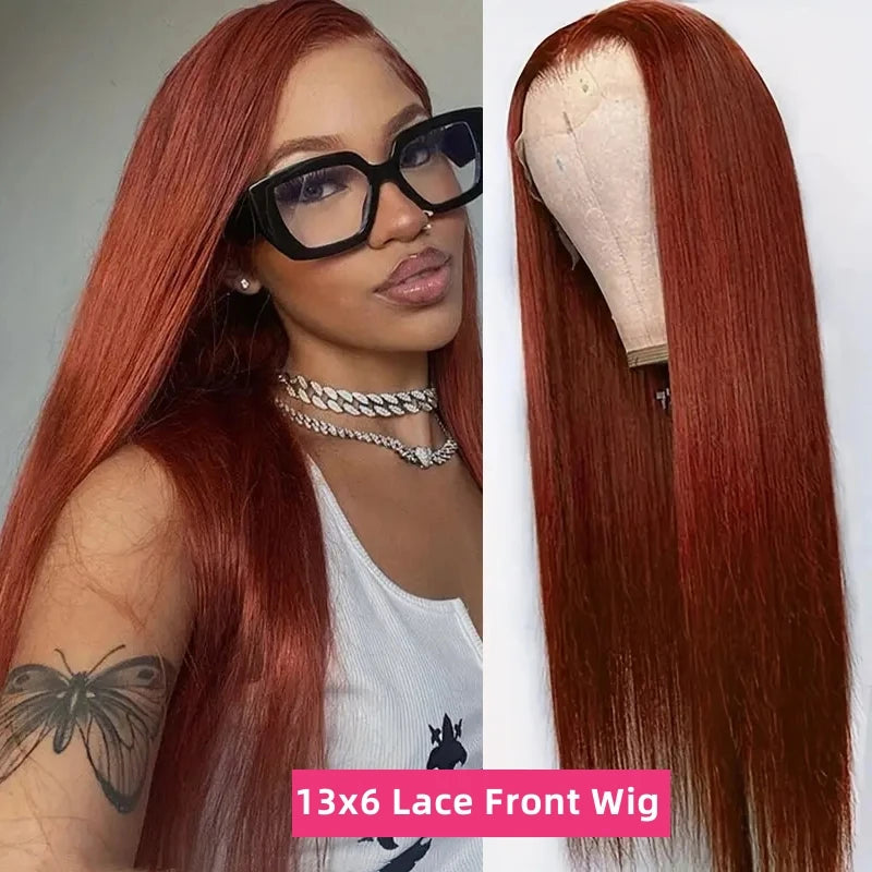 Reddish Brown Straight 13x6 Pre Plucked HD Lace Front Human Hair Wig