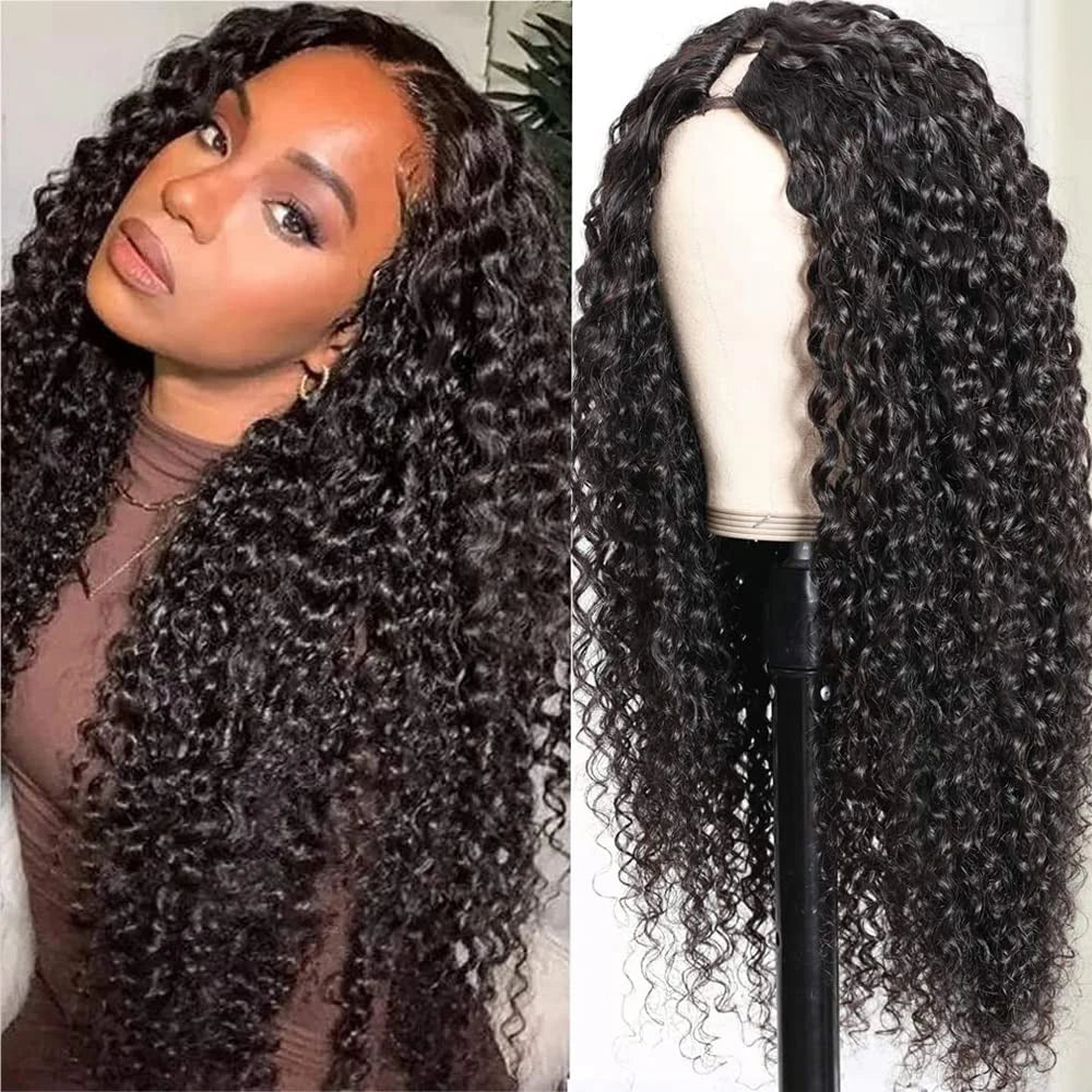 U & V Part Kinky Curly Human Hair Wigs