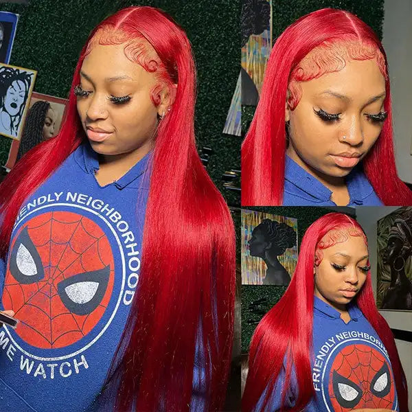 Hot Red Bone Brazilian Straight - Pre Plucked Lace Human Hair Wig