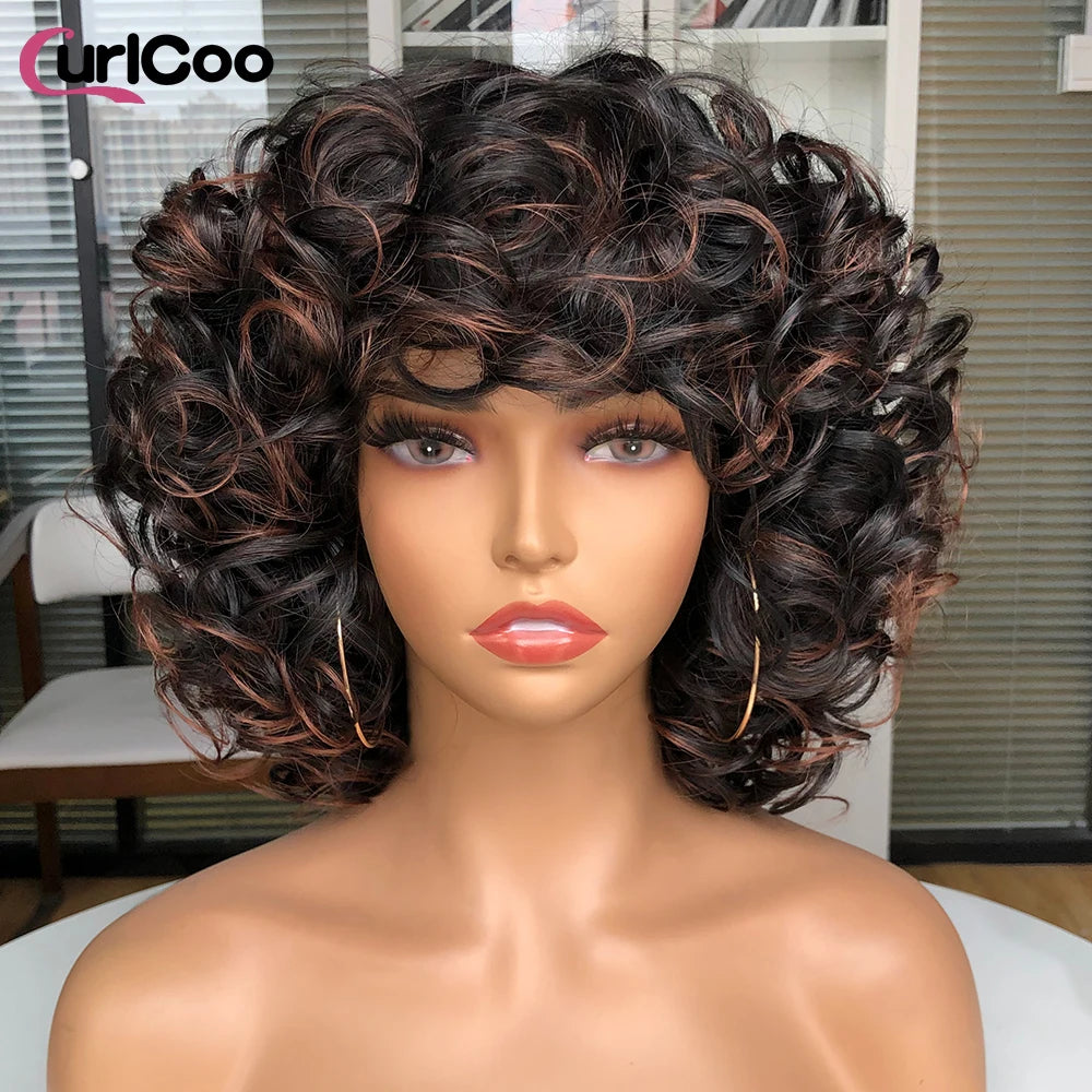Big Bouncy Fluffy Curly Synthetic Wigs With Bangs - Various Colors Available