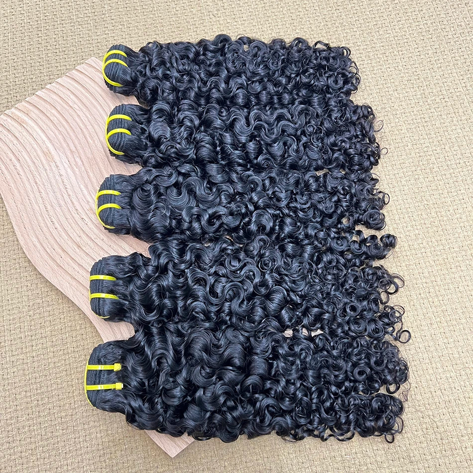 Burmese Curly Human Hair Bundles #1B Natural Raw Virgin Hair Weave