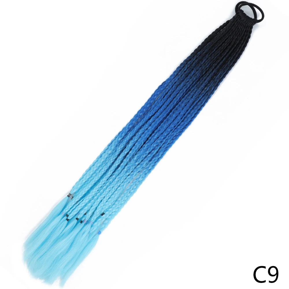 Synthetic Gradient Color Braided Ponytails With Elastic Band