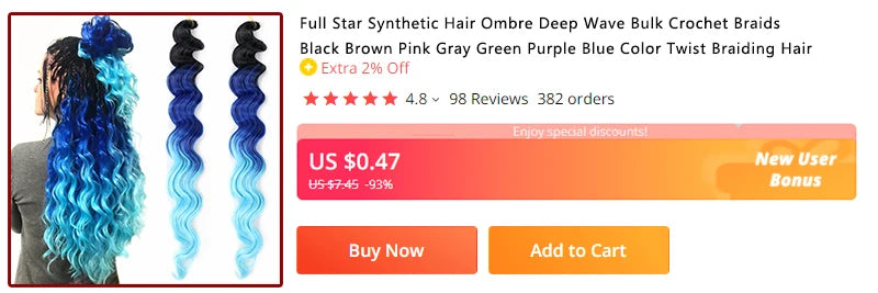 Ombre Deep Water Wave Bulk Crochet Synthetic Hair - Various Colors Available