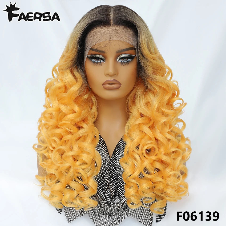 Curly Pre-Plucked Baby Hair Synthetic Lace Front Wigs - Various Colors Available