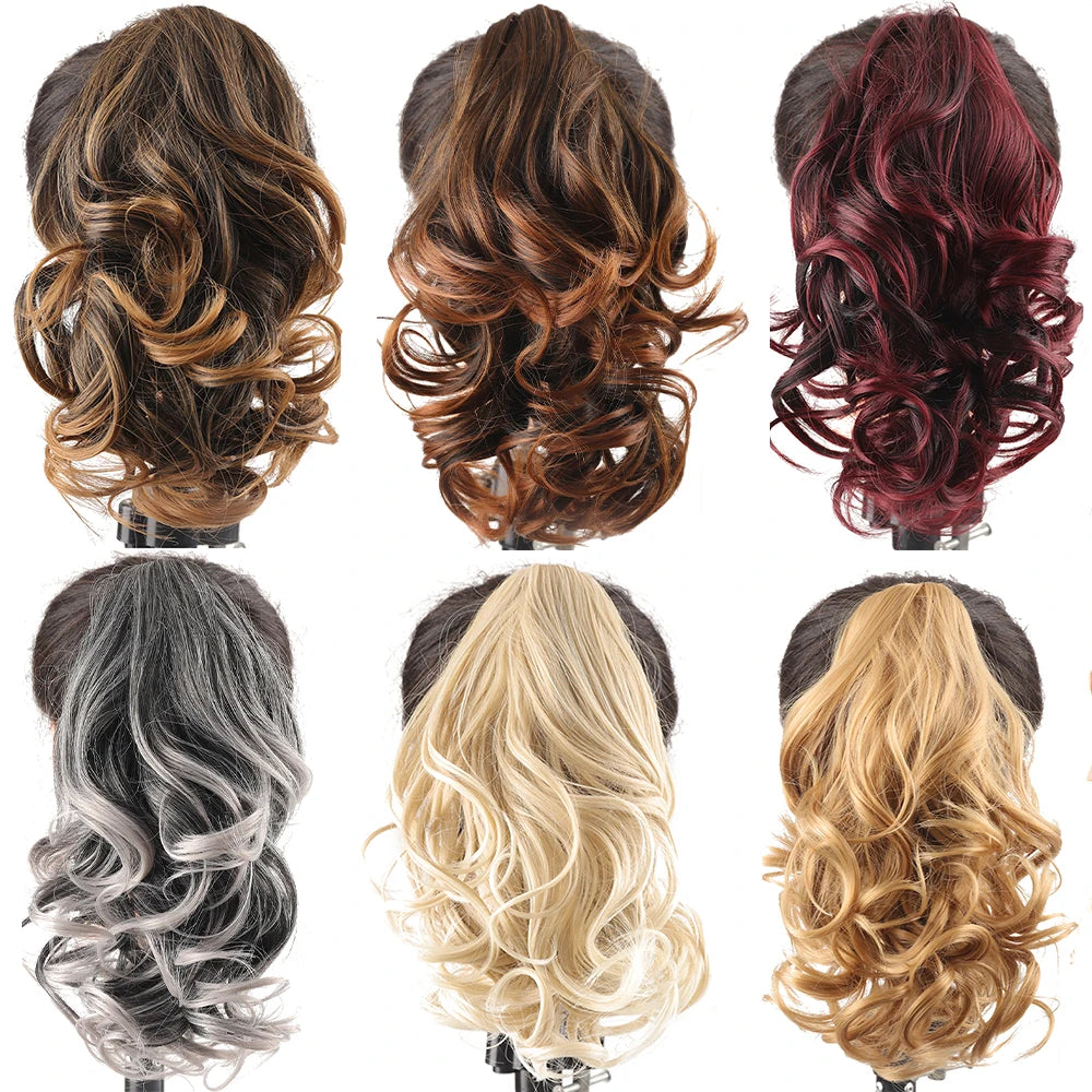 Synthetic Claw Clip In Short Curly Ponytails