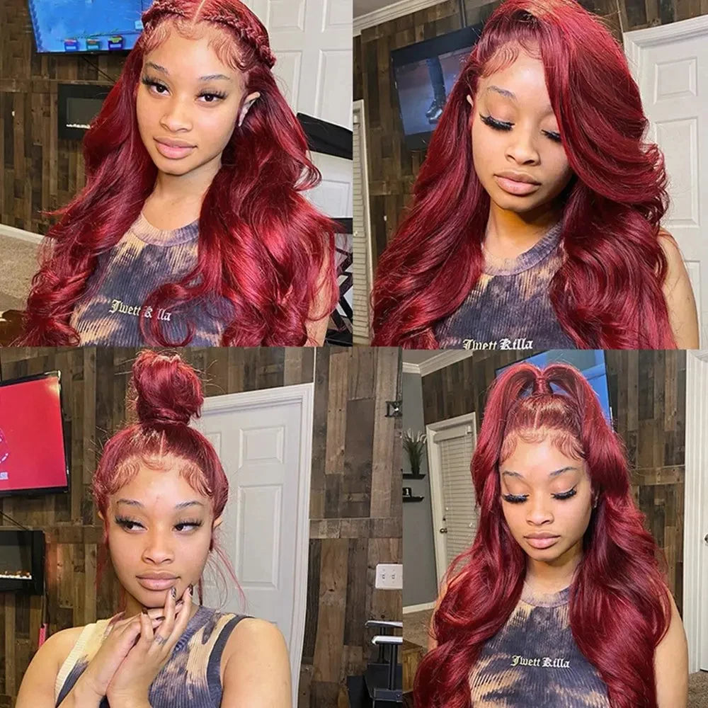 Burgundy Body Wave - Transparent HD Frontal Lace Human Hair Wig