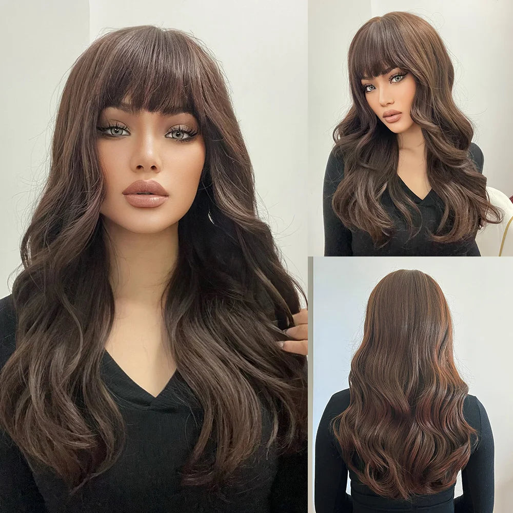 Wavy Synthetic Wig with Bangs - Various Colors Available