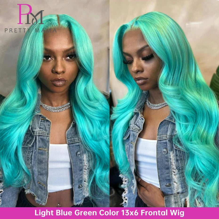 Cyan Blue Lace Body Wave - Human Hair Pre Plucked Lace Front Wig