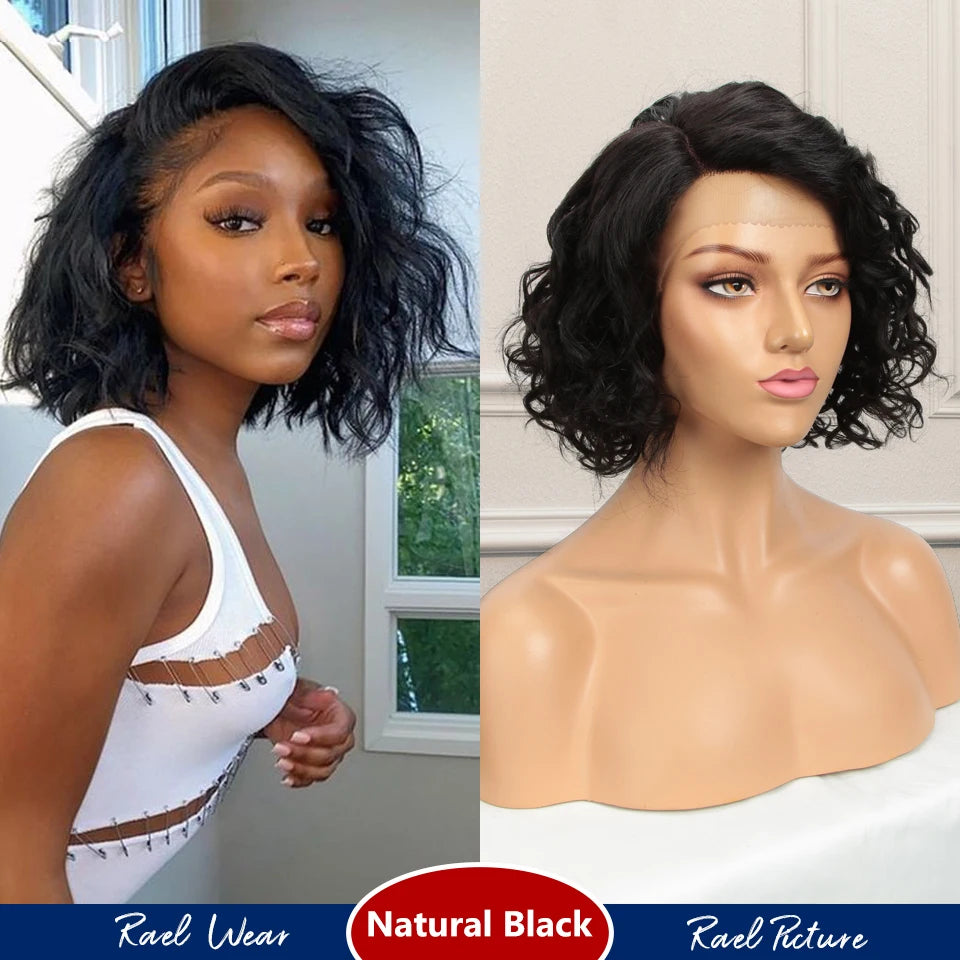 Short Curly Wave Bob Transparent Lace Front Human Hair Wigs - Various Colors Available