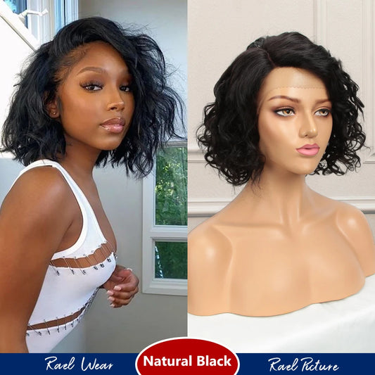 Short Curly Wave Bob Transparent Lace Front Human Hair Wigs - Various Colors Available