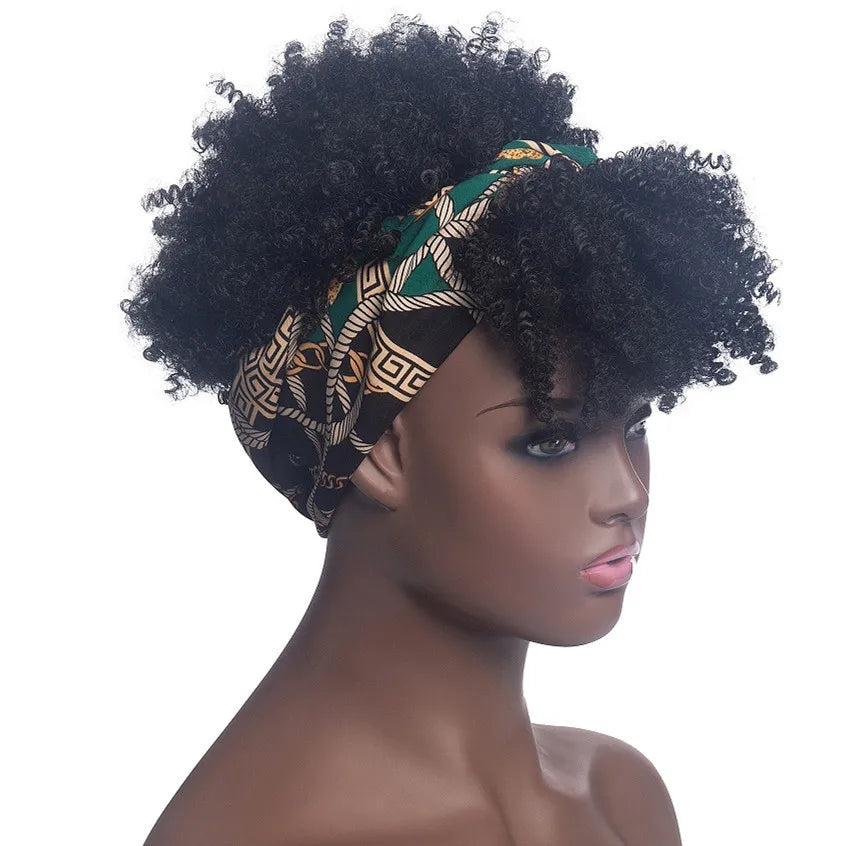 Headband Kinky Curly Synthetic Wigs with Bangs - Various Headband and Hair Colors Available