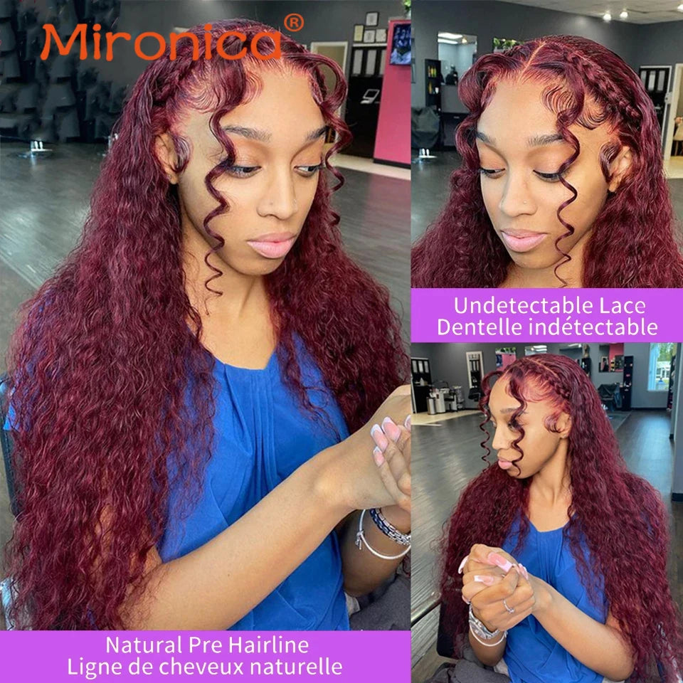 Burgundy Remy Deep Wave Human Hair Closure or HD Lace Frontal Pre Plucked