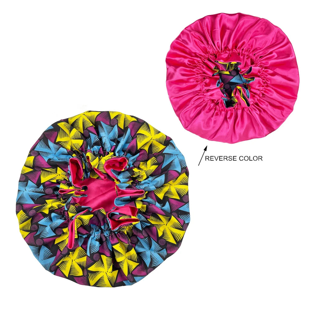 African Pattern Print Satin Bonnets