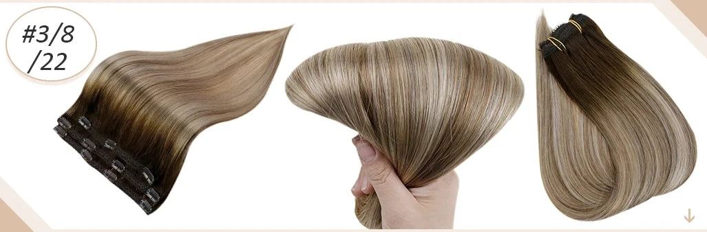 Full Shine Straight Human Hair 3pc Clip in Hair Extensions  - Various Colors Available