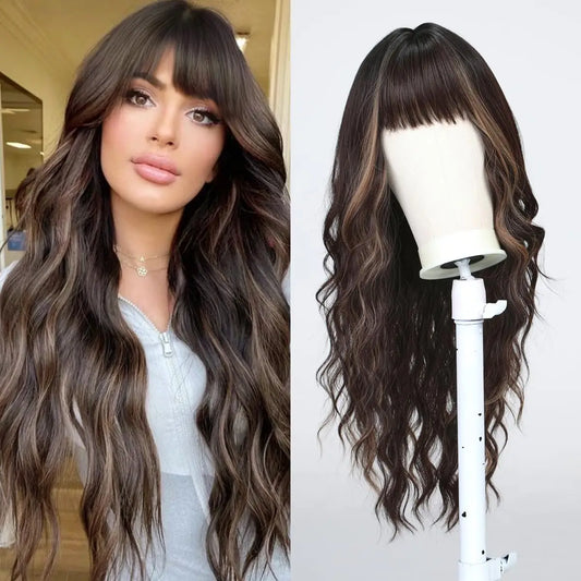 Long Wavy Synthetic Hair Wigs with Bangs - Various Colors Available