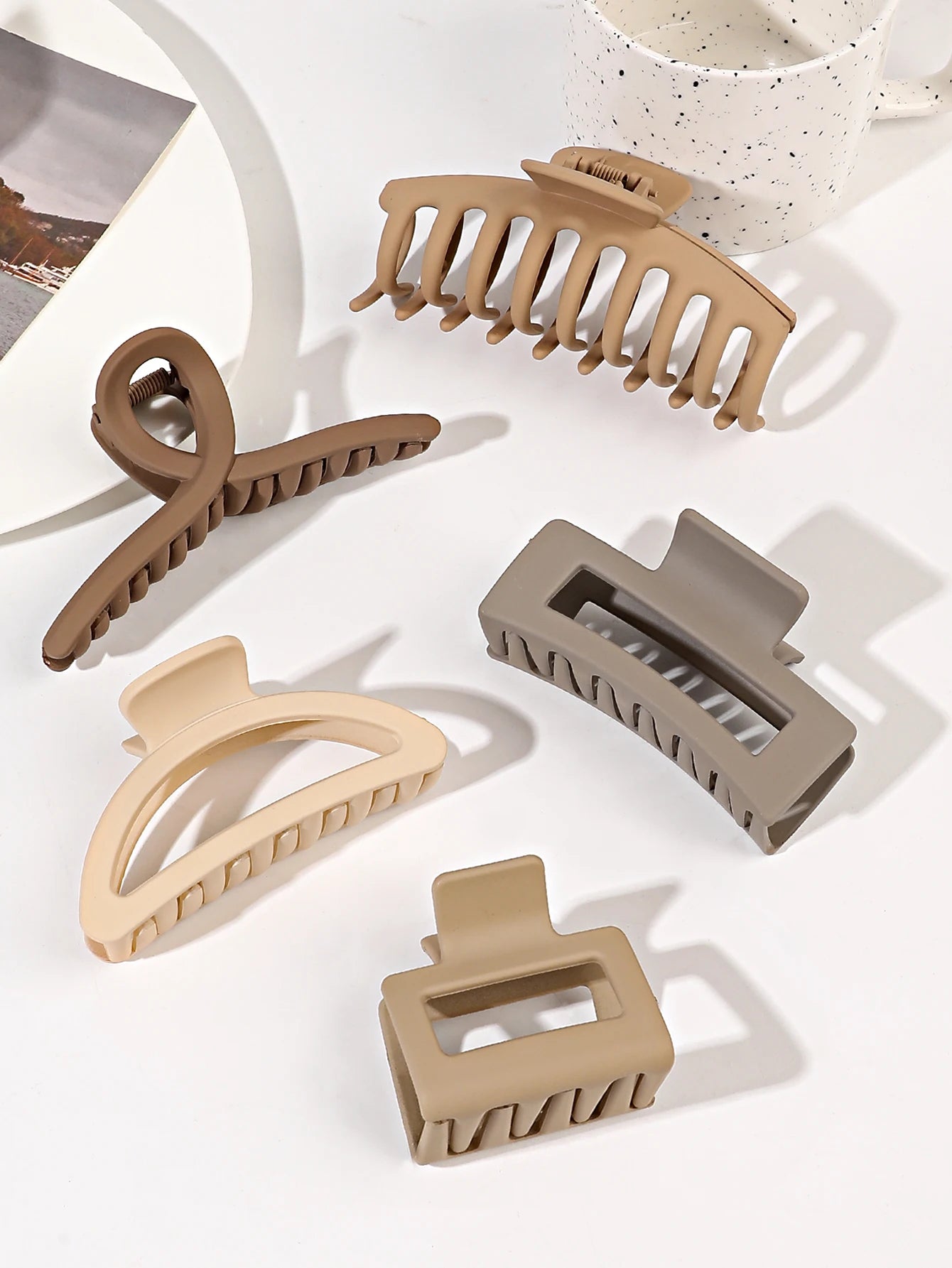 5 Pcs Mixed Colors And Shapes Big Hair Claw Clips