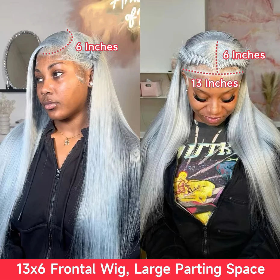 Silver Grey Brazilian Bone Straight or Body Wave - Pre Plucked Lace Front Human Hair Wig