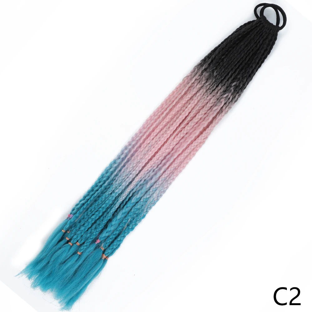 Synthetic Gradient Color Braided Ponytails With Elastic Band