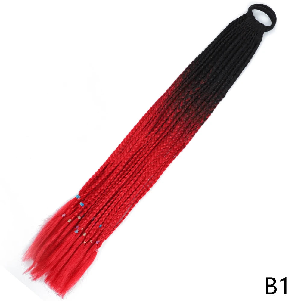 Synthetic Gradient Color Braided Ponytails With Elastic Band
