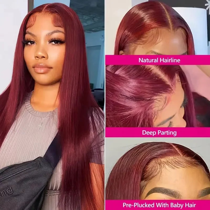 Burgundy Bone Straight - HD Lace Frontal Human Hair Wig