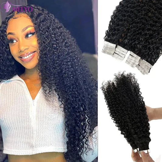 Brazilian Curly Deep Wave Invisible Human Hair Tape Ins
