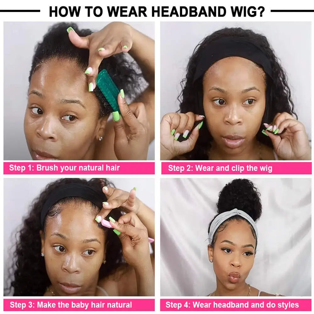 Kinky Yaki Straight Human Hair Headband Wig
