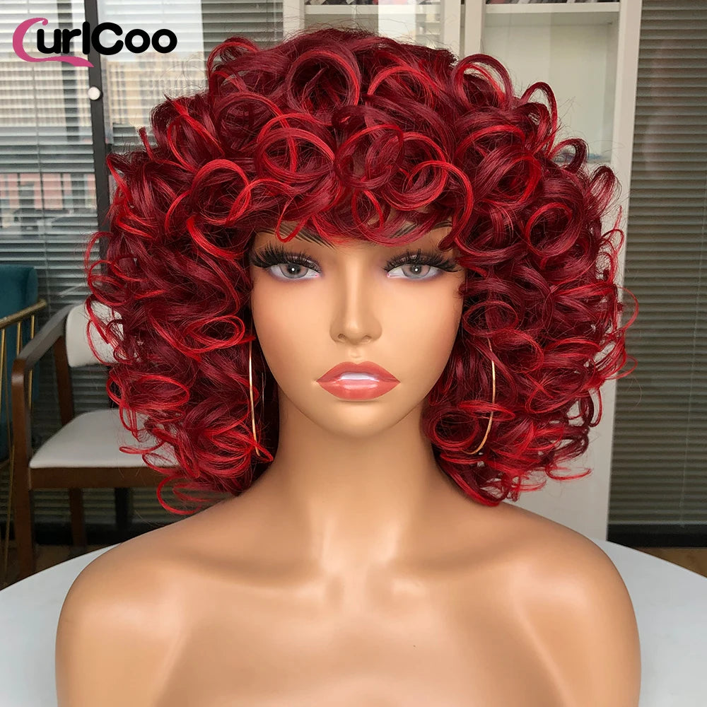 Big Bouncy Fluffy Curly Synthetic Wigs With Bangs - Various Colors Available
