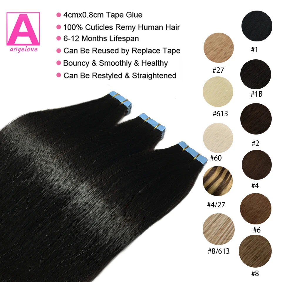 Straight Remy Human Hair Skin Weft Adhesive Tape-Ins