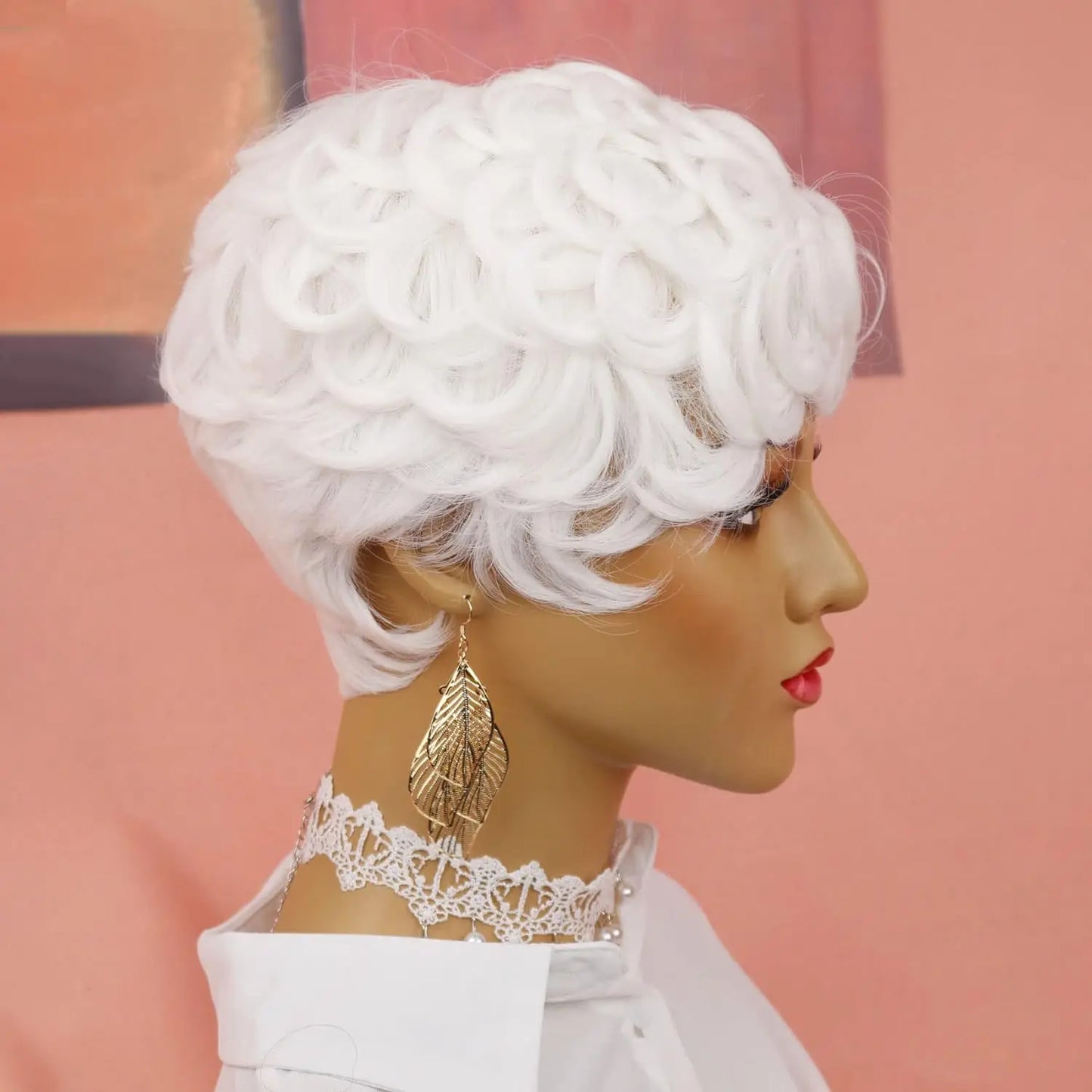 Synthetic White Short Pixie Cut Curly Wig
