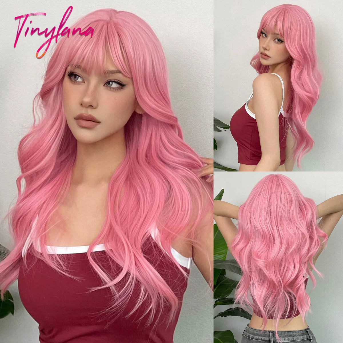 Long Curly Wavy Synthetic Wigs with Bangs