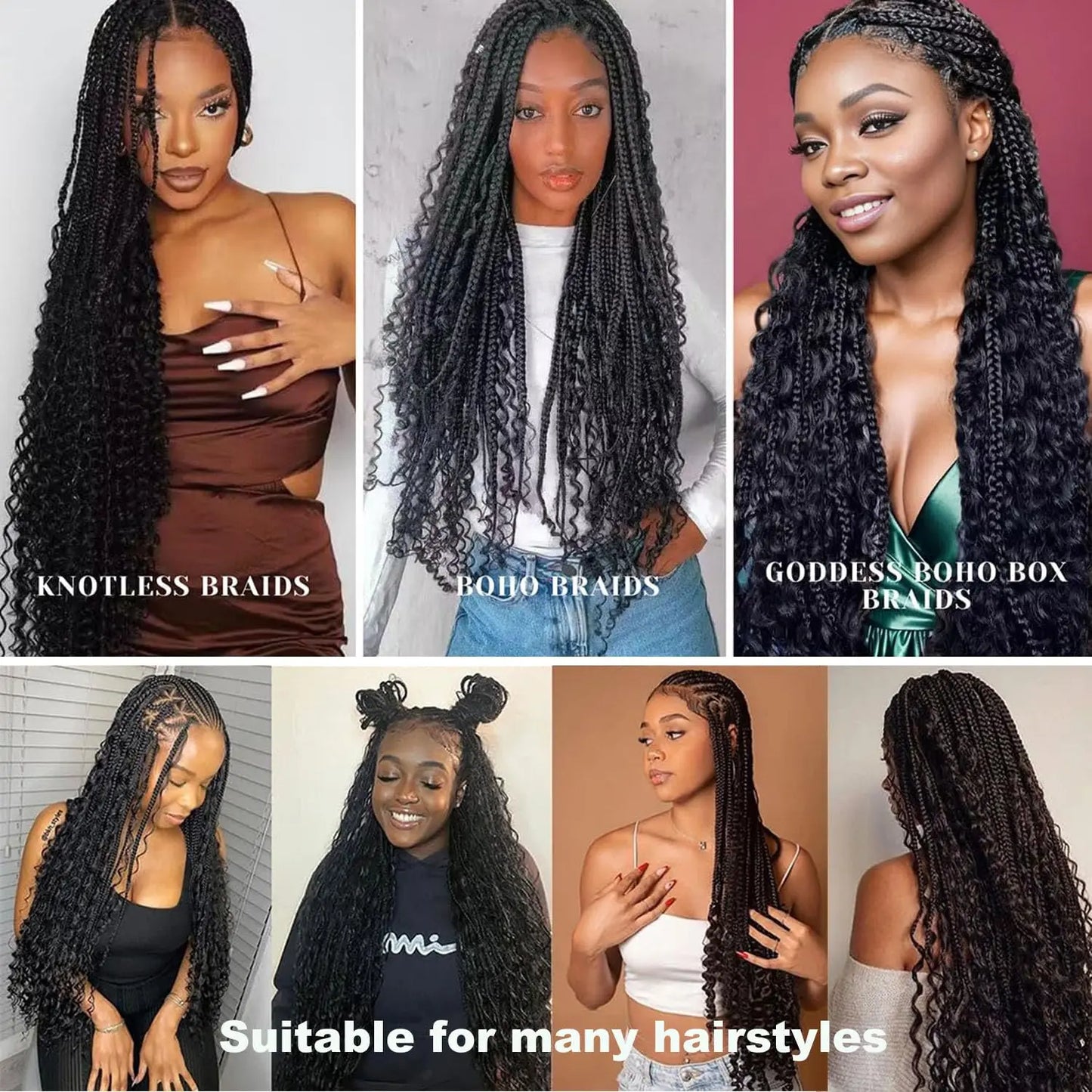 Deep Wave Unprocessed Human Hair for Braiding With No Weft (Boho Braiding) Various Colors & Lengths Available