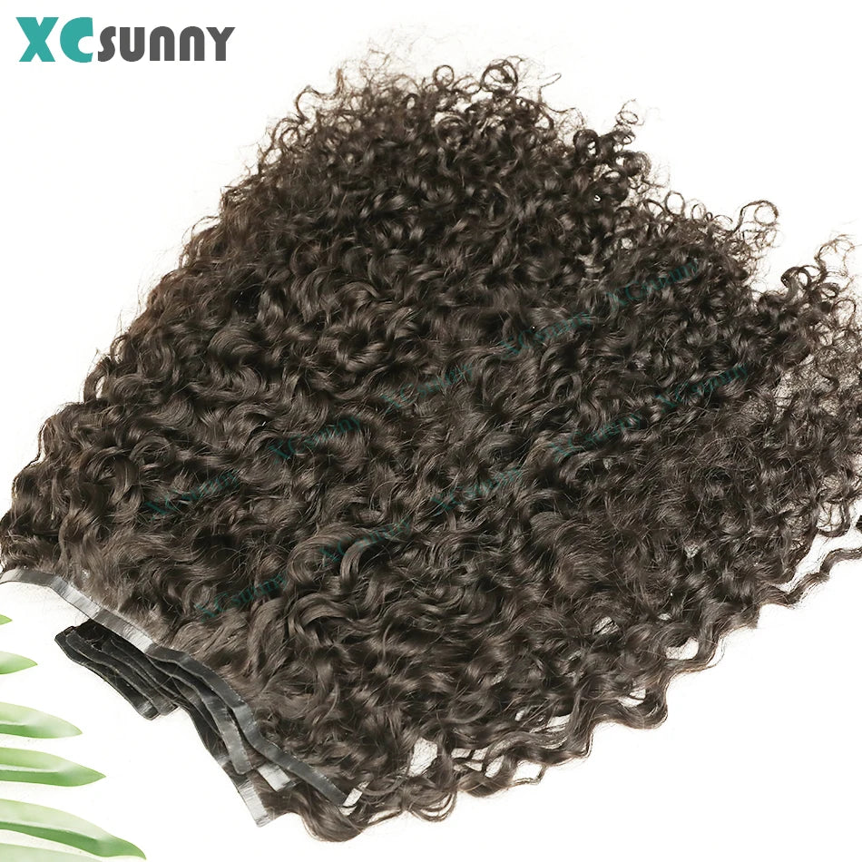 Kinky Curly Human Hair PU Seamless Clip Ins