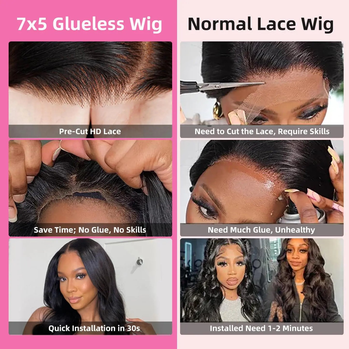 Body Wave - Glueless HD Transparent Pre Bleached Lace Closure Ready to Wear Wig