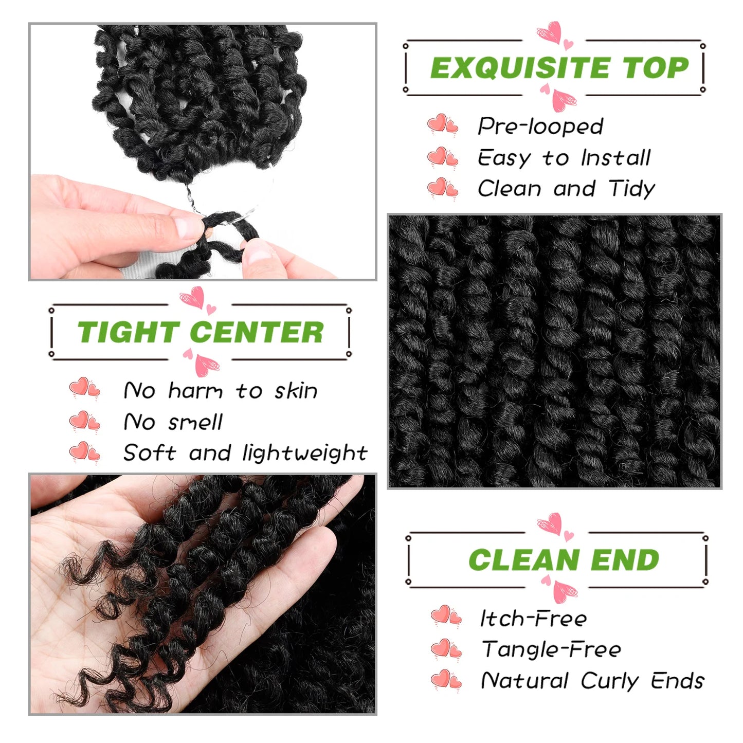 Pre-twisted Passion Twist Synthetic Crochet Hair - 8" Pre-looped
