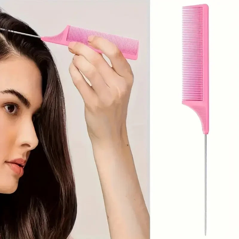 6PC Hair Brush Set - Includes Spray Bottle, 2 Hair Braiding Loops, Rat Tail Comb, Teasing Hair Brush & Edge Control Brush