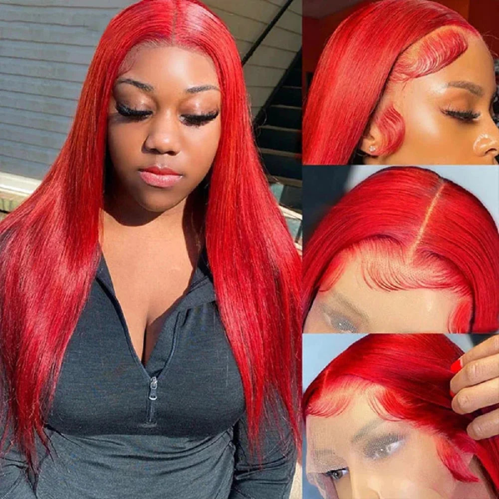 Hot Red Bone Brazilian Straight - Pre Plucked Lace Human Hair Wig