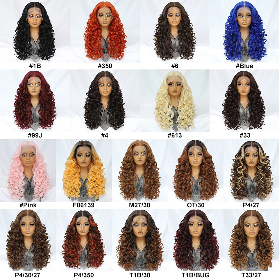 Curly Pre-Plucked Baby Hair Synthetic Lace Front Wigs - Various Colors Available