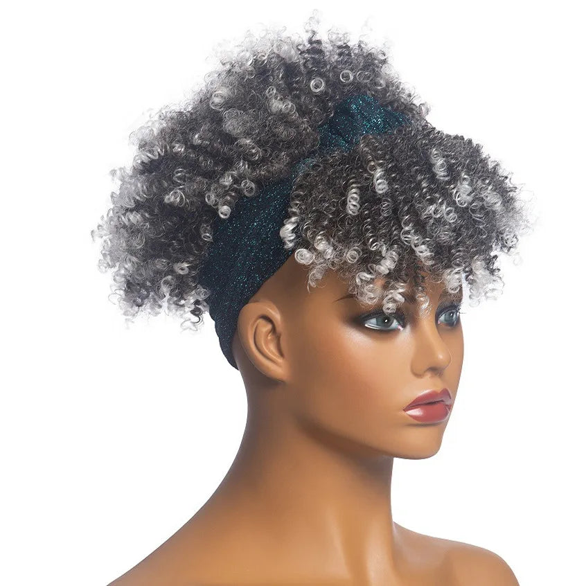 Headband Kinky Curly Synthetic Wigs with Bangs - Various Headband and Hair Colors Available