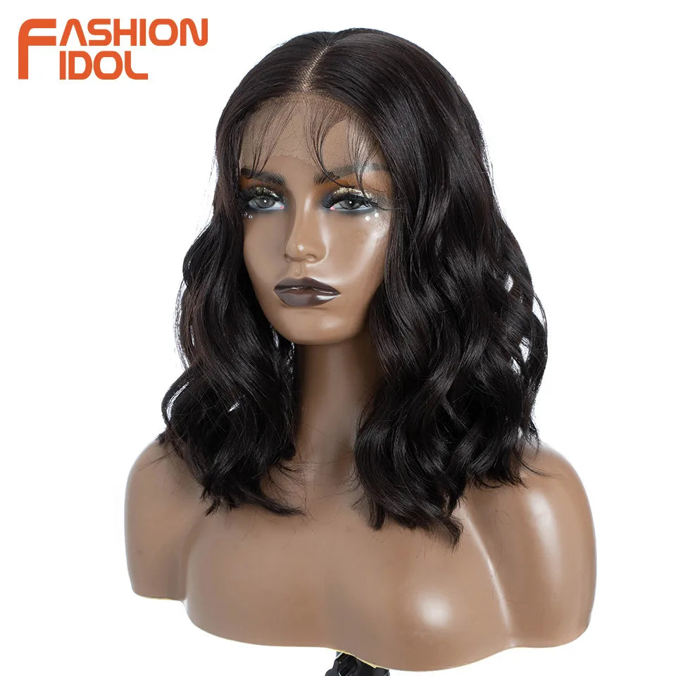 FASHION IDOL 12 Inch Bob Body Wave 13x7 HD Lace Front Synthetic Wigs - Various Colors Available