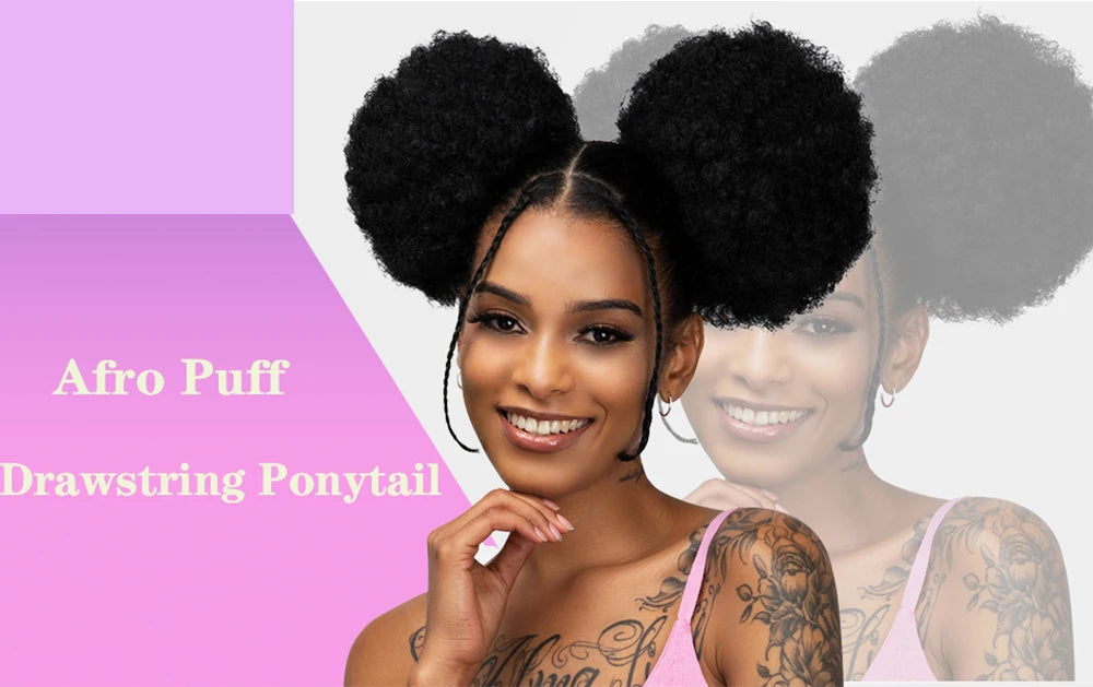 2Pcs Afro Puff Drawstring Ponytail, Synthetic Hair