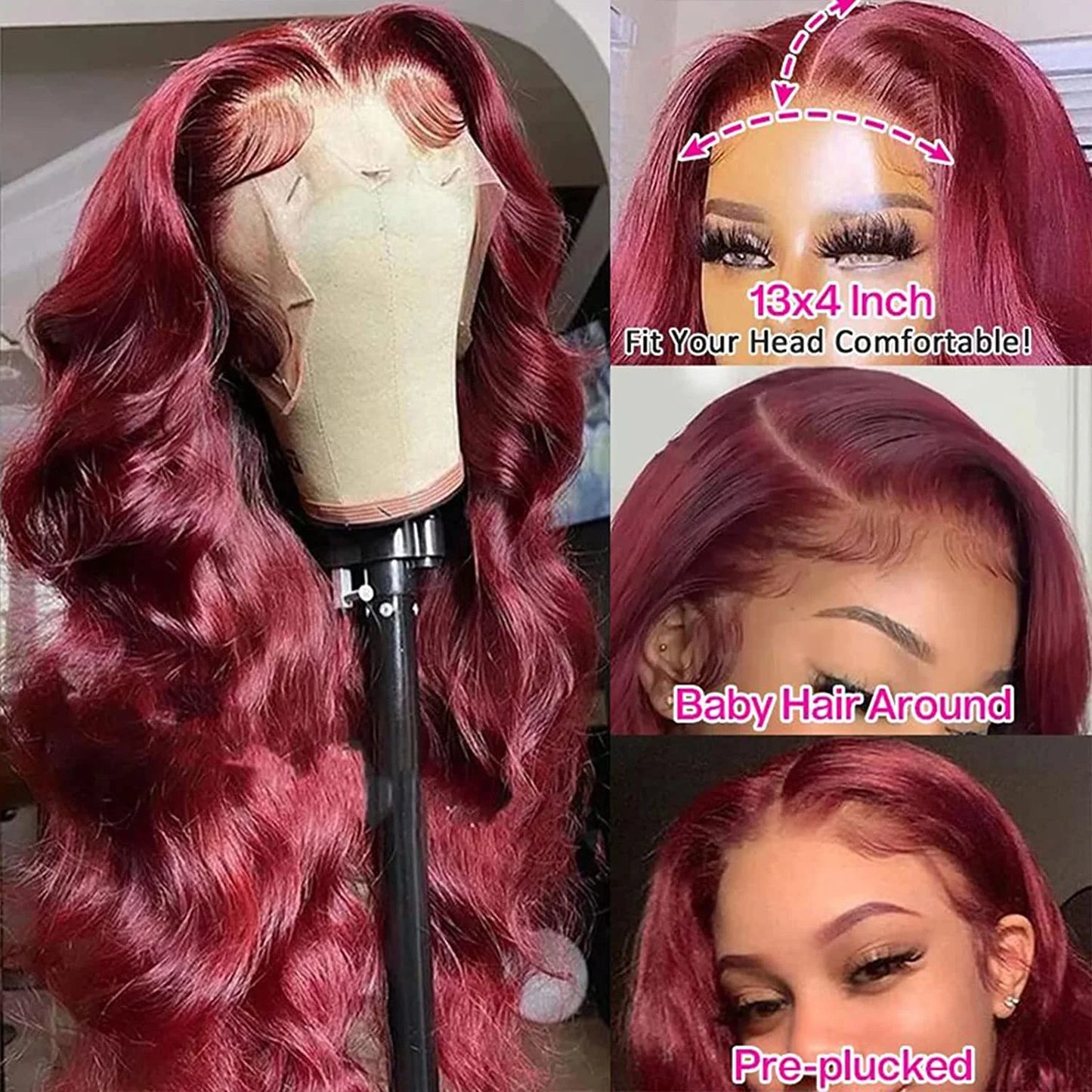 Burgundy Body Wave - Transparent HD Frontal Lace Human Hair Wig