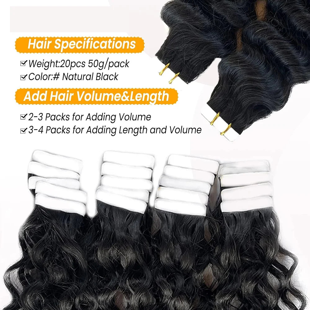 Brazilian Curly Deep Wave Invisible Human Hair Tape Ins