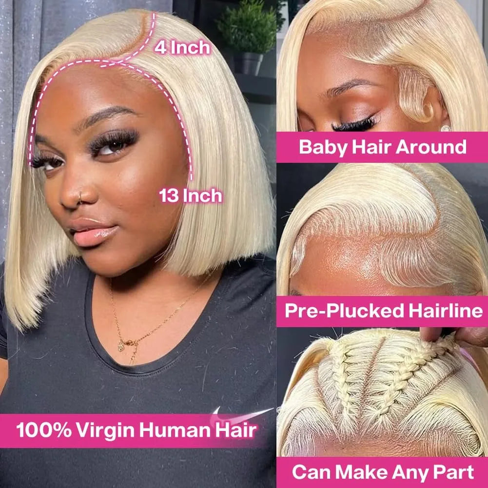 Blonde 613 Short Straight Bob Lace Front Human Hair Wig