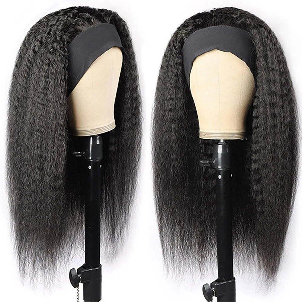 Kinky Yaki Straight Human Hair Headband Wig